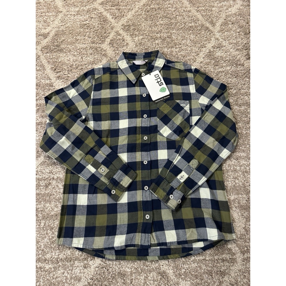 Women's Size Small Stio Long Sleeve Flannel Button Up Shirt‎ Green Blue NWT NEW